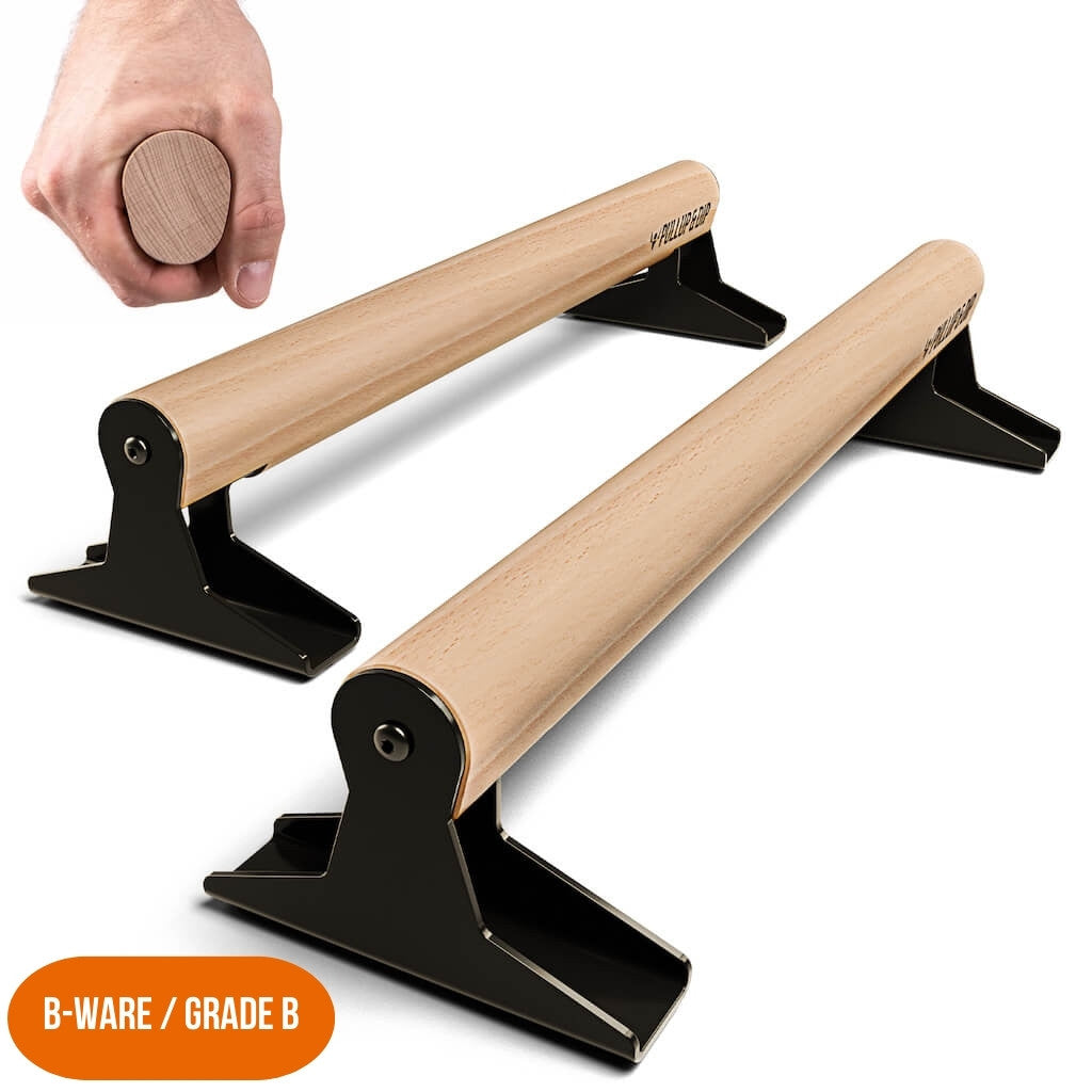 [B-Ware] Holz Parallettes mit ergonomischem Holzgriff und Blech Füßen, low oder medium Ausführung