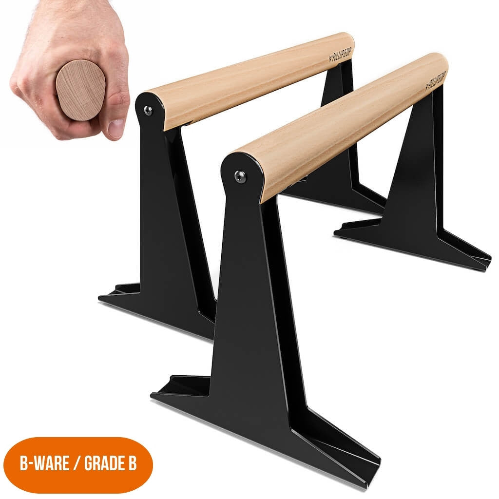 [B-Ware] Holz Parallettes mit ergonomischem Holzgriff und Blech Füßen, low oder medium Ausführung