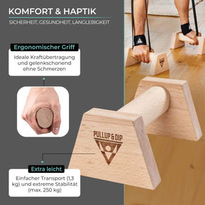 Holz Liegestützgriffe mit ergonomischem Griff inkl. Wrist Wraps